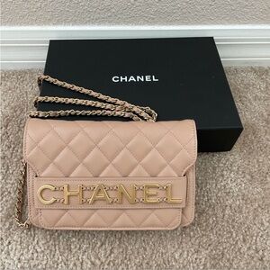 Authentic Chanel Quilted Crossbody Bag with Gold Chain